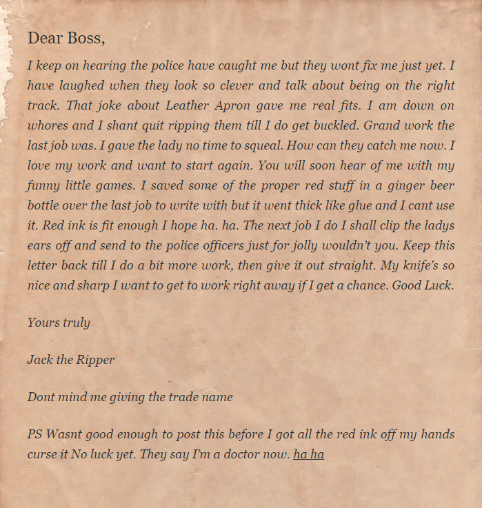 jack the ripper letters dear boss